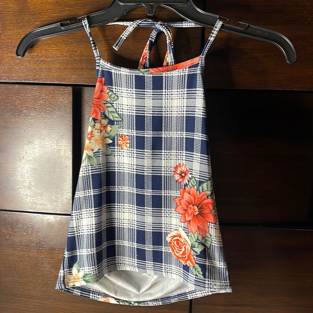 Plaid with flowers halter top size small